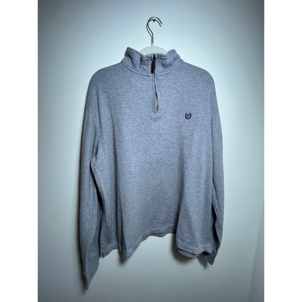 Chaps Mens Heather Grey Quarter Zip Pullover Cotton Ribbed Sweater